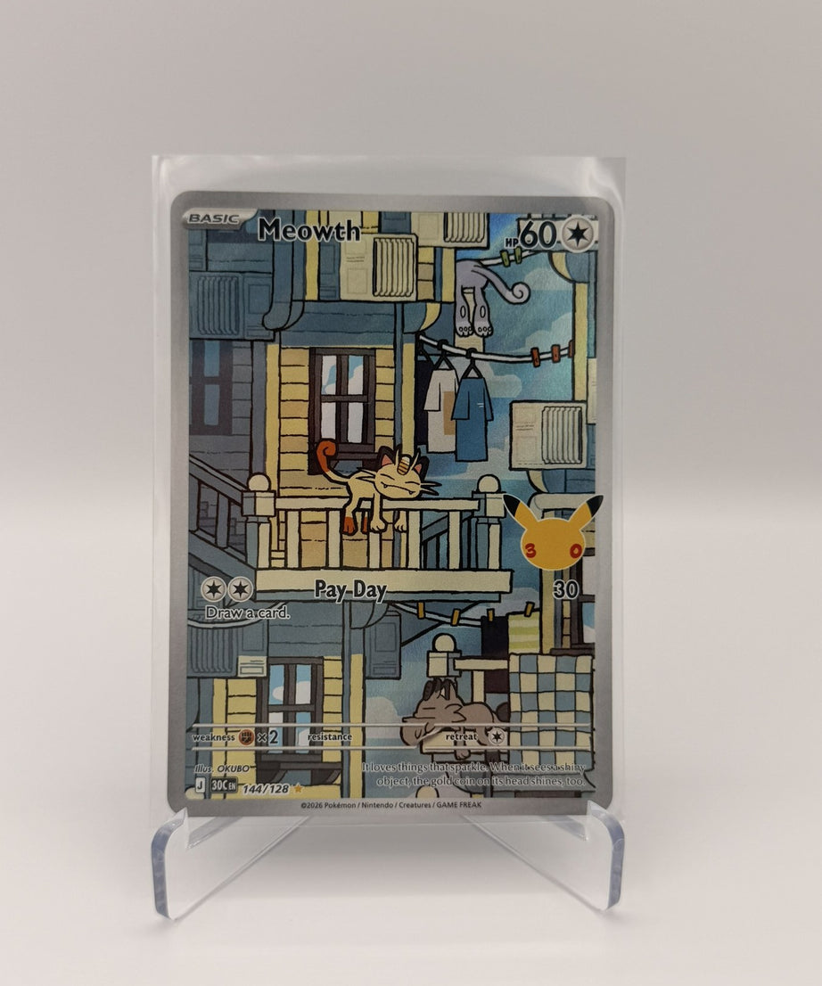 Meowth — 30th Celebration #144/128 Illustration Rare (Raw, Near Mint)
